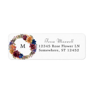 Burgundy & Navy Orange Fall Floral Return Address