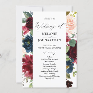 Burgundy & Navy Pink Blush Floral Wedding Program Invitation