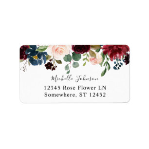 Burgundy & Navy Pink Floral 3 Return Address Label