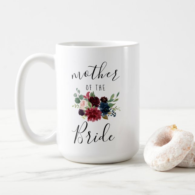 Burgundy Navy Pink Floral Mother of the Bride 15oz Coffee Mug (With Donut)