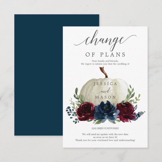 Burgundy Navy Pumpkin Change of Plans Announcement (Front/Back)