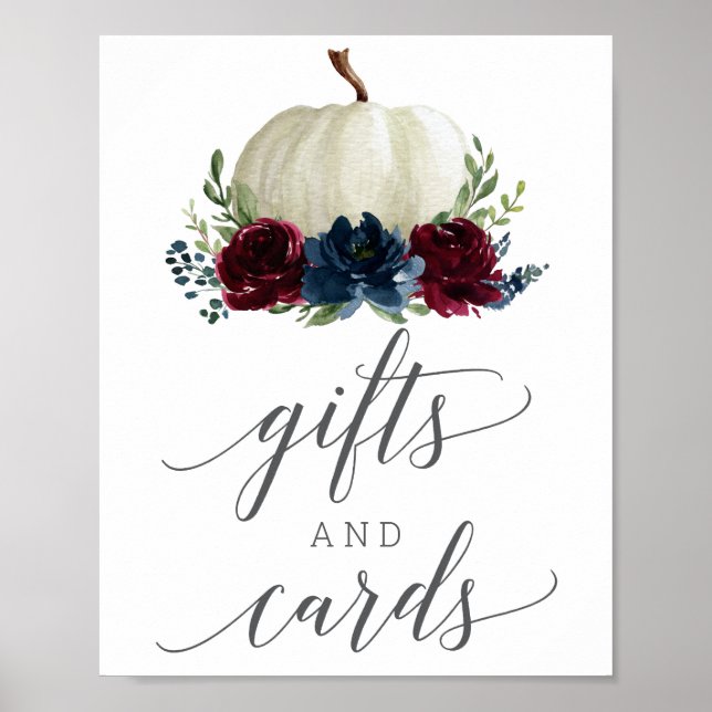 Burgundy Navy Pumpkin Gifts and Cards Sign (Front)