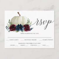 Burgundy Navy Pumpkin Wedding RSVP Postcard