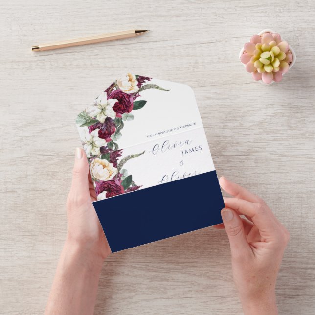 Burgundy navy qr code wedding  all in one invitation (Video)
