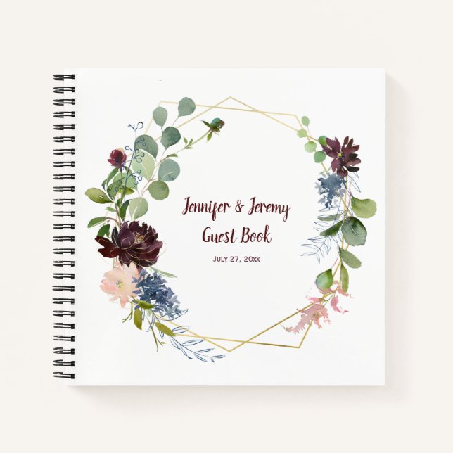 Burgundy Navy Rose Gold Geometric Guest Book (Front)