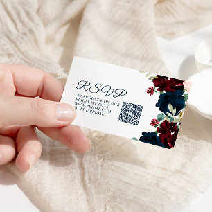 Burgundy & Navy Rustic Bridal Shower QR RSVP Enclosure Card