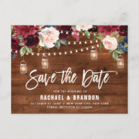 Burgundy Navy String Light mason jar Save the Date