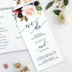 Burgundy Navy Tri-Fold Wedding Program Flyer