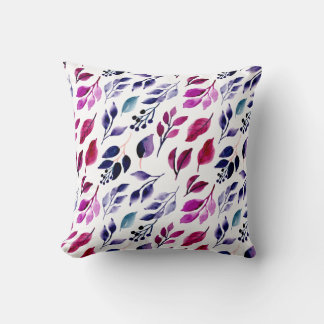 Burgundy, Navy Watercolor Leaves & Berries Pillow