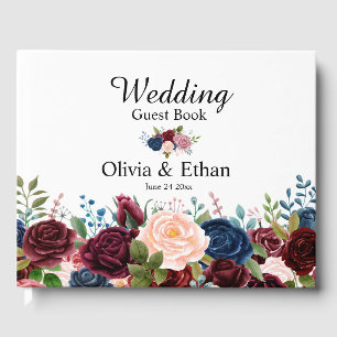 Burgundy & Navy Watercolor Roses Guest Book