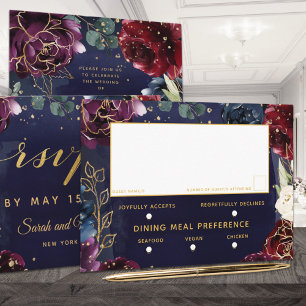 Burgundy Navy Wedding 3 Meal Choice RSVP