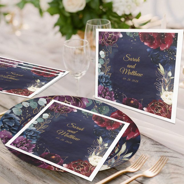 Burgundy Navy Wedding 6" Square Luncheon Napkins (Creator Uploaded)