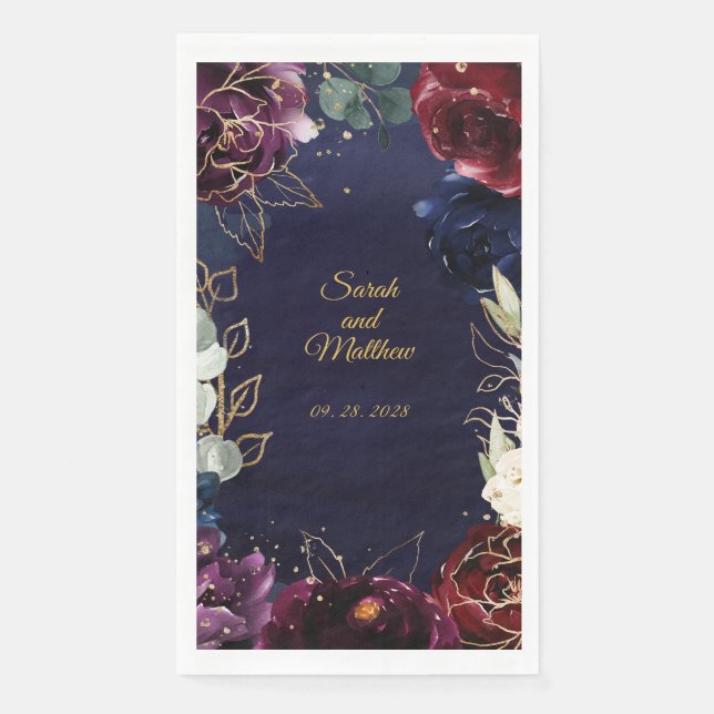 Burgundy Navy Wedding 8" Long Dinner Napkins (Front)