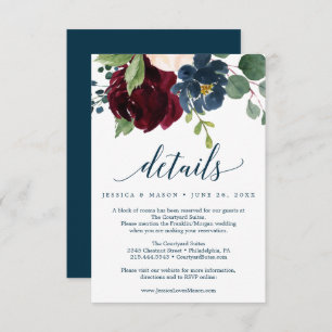 Burgundy Navy Wedding Details Card