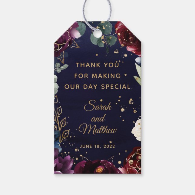 Burgundy Navy Wedding Favor Gift Tag (Front)