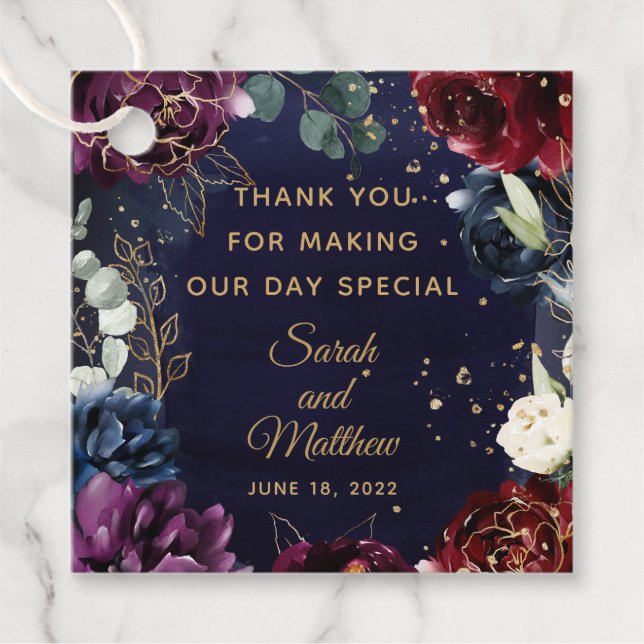 Burgundy Navy Wedding Favour Gift Tag (Front)