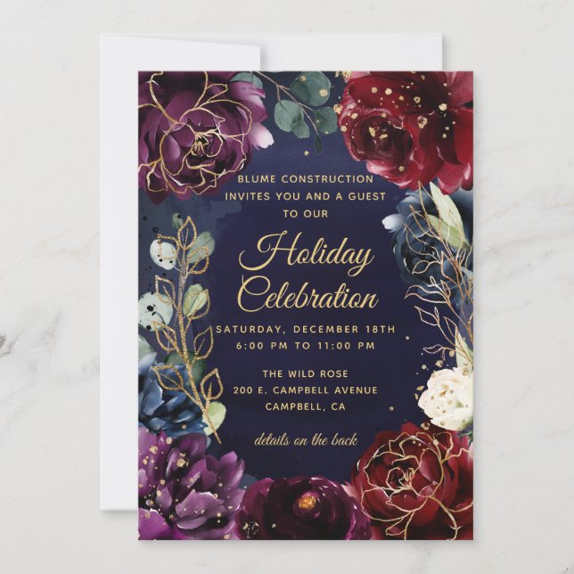 Burgundy Navy Wedding Gold Invitation (Front)