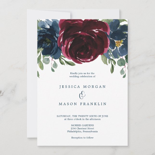 Burgundy Navy Wedding Invitation (Front)