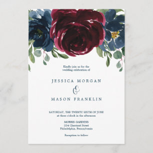 Burgundy Navy Wedding Invitation