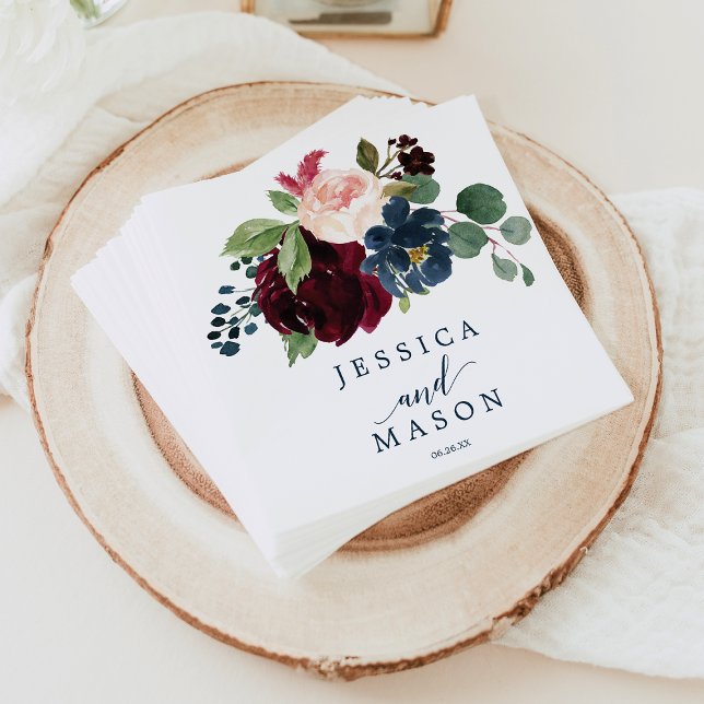 Burgundy Navy Wedding Napkin Cocktail Napkin (Creator Uploaded)