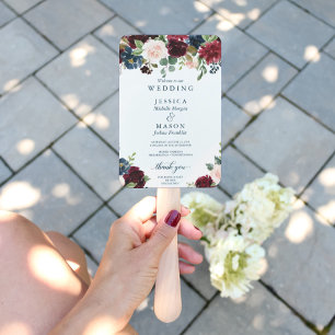 Burgundy Navy Wedding Program Fan