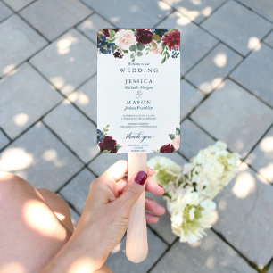 Burgundy Navy Wedding Program Fan Large Wedding