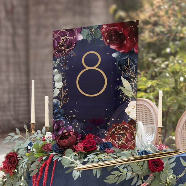 Burgundy Navy Wedding Table Number Card (Creator Uploaded)