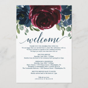 Burgundy Navy Wedding Welcome Itinerary Letter Programme
