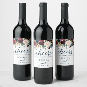 Burgundy Navy Wedding Wine Labels Favours