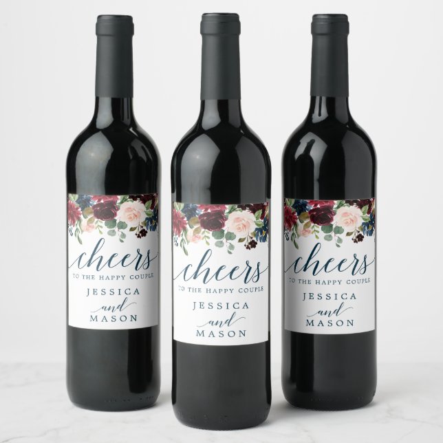 Burgundy Navy Wedding Wine Labels Favours (Bottles)
