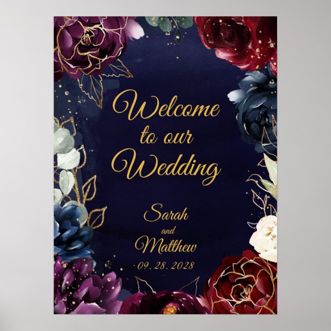 Burgundy Navy Welcome To Our Wedding 18x24" Poster (Front)