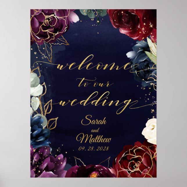 Burgundy Navy Welcome To Our Wedding 18x24" Poster (Front)