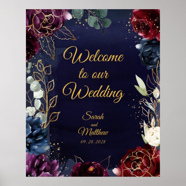 Burgundy Navy Welcome To Our Wedding 24 x 30" Poster (Front)