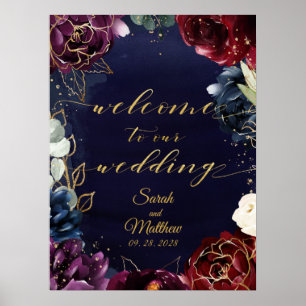 Burgundy Navy Welcome To Our Wedding II 18x24" Poster