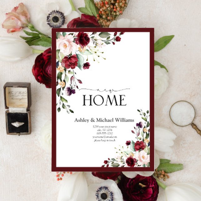 Burgundy New Home Moving Announcement Address (Creator Uploaded)