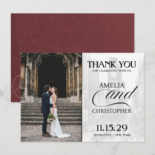 Burgundy New York City Passport Thank You Card (Front/Back)