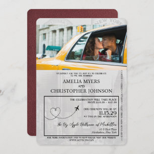 Burgundy New York City Passport Wedding Invitation