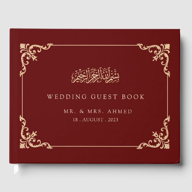 Burgundy Nikah Islamic Muslim Wedding Guest Book (Front)