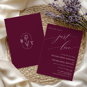 Burgundy Nothing Fancy Just Love Minimal Wedding Invitation