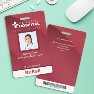 Burgundy Nurse ID Badge with Photo & Barcode