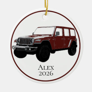 Burgundy Off-Road Utility Vehicle 7 slot grille Ceramic Tree Decoration