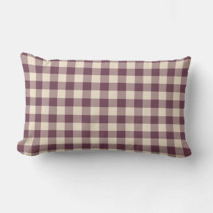 Burgundy Off-White Gingham Pattern Lumbar Cushion