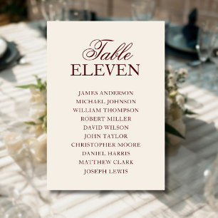 Burgundy Old Money Clean Wedding Seating Chart Table Number