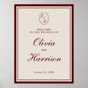 Burgundy Old Money Wedding Welcome Sign