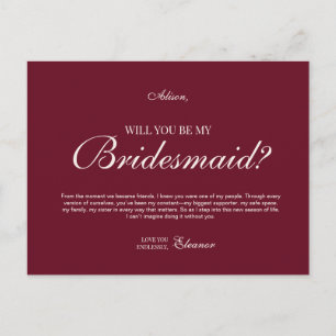 Burgundy Old Money Will you be my bridesmaid card