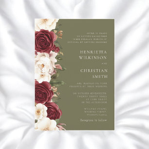 Burgundy & Olive Floral Wedding Invitation