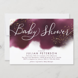 Burgundy Ombre Baby Shower Gold Glitter Typography Invitation