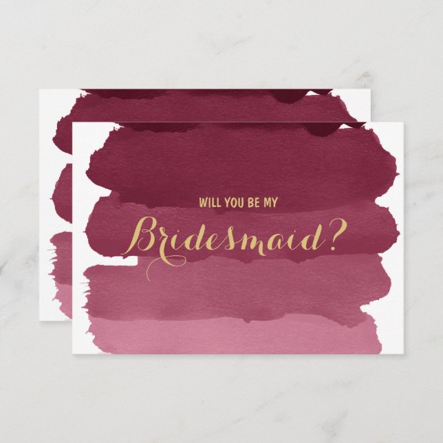 Burgundy ombre watercolor be my Bridesmaid Invitation (Front/Back)