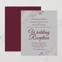 Burgundy on Grey BUDGET Wedding Reception Invite