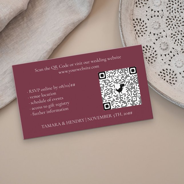 Burgundy Online RSVP QR Code Wedding Enclosure Card (Creator Uploaded)